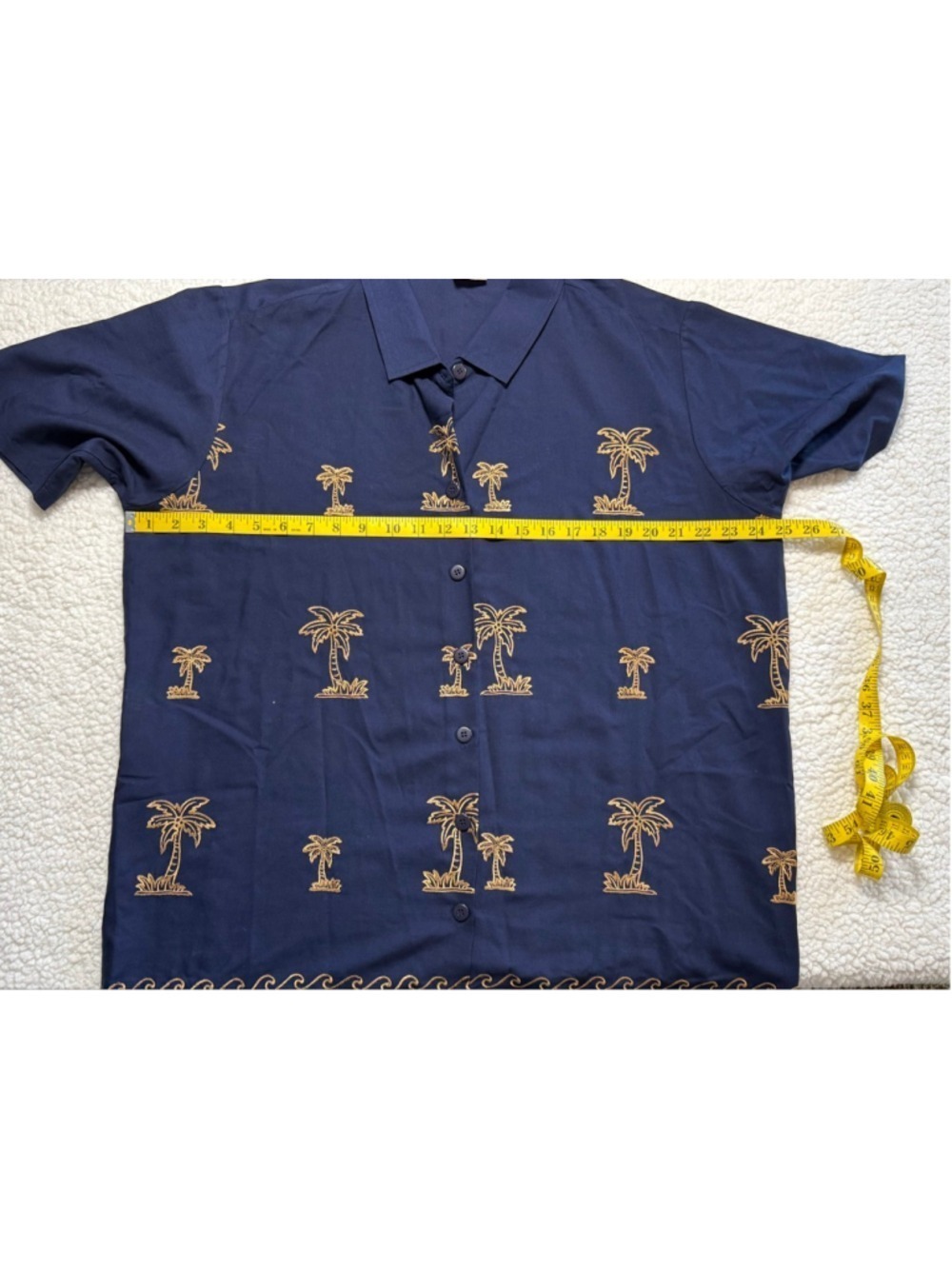 La Leela Mens Navy Blue Palm Tree Embroidered Button Down Shirt Like New (XL) - Picture 7 of 7